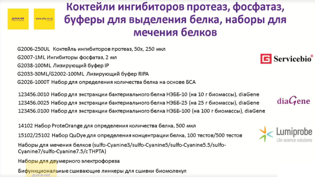 Коктейли ингибиторов протеаз, фосфатаз, буферы для выделения белка, наборы для мечения белков Коктейли ингибиторов протеаз, фосфатаз, буферы для выделения белка, наборы для мечения белков