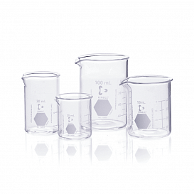 Стакан 1500 мл стеклянный, градуировка, низкий, 165х120 мм, 16 шт/уп, Duran (DWK)