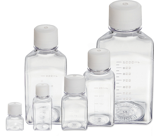 Бутыль 250 мл, ПЭТГ, d горла внутренний 28,6 мм, с завинчивающейся крышкой, прозрачная, стерильная, квадратная, 24 шт./уп., 96 шт./кор., Jet Biofil