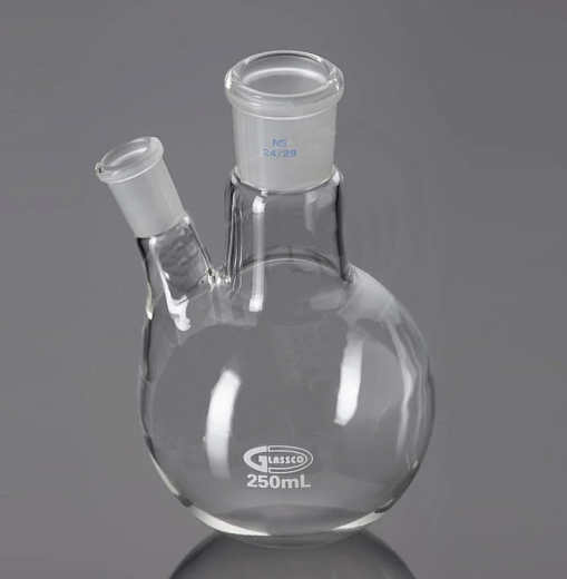 Колба двугорлая, угловая, 500 мл, центральный шлиф 24/40, боковой шлиф 24/40