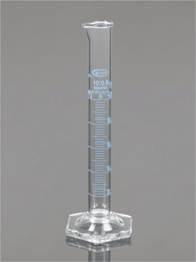 Цилиндр мерный, класс А, 500,0 мл, ц.д. 5,0 мл, БС, градуировка, шестиугольное основание, сертификат индивид. работы, 1 шт./уп., Glassco