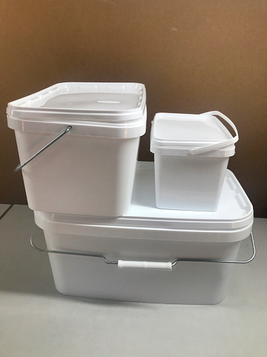 Ведро, 2 л, прямоугольное, крышка белая, пластиковая ручка, белый полипропилен (вид сбоку),  Россия