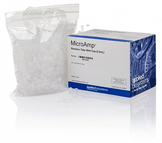 Пробирки для ПЦР, 0,2 мл, MicroAmp, выпуклая крышка, бесцветные, 10000 шт./уп.