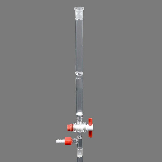 Колонка хроматографическая с краном с клапаном из ПТФЭ, 35 мл, с фильтром, боросиликатное стекло, со шлифом и конусом, с отводом на выходе, Glassco