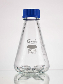 Колба Эрленмейера 1000 мл, стекло, до 500 °С, с отбойниками, вентилируемая крышка, 2 шт./уп., Glassco