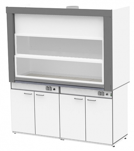 Шкаф вытяжной общего назначения, ширина 180 см, корпус – ЛДСП, столешница – монолитный пластик Trespa, 2 тумбы