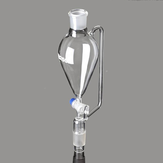 Воронка капельная с компенсатором давления, 50 мл, грушевидная, шлиф 14/23, запорный кран из стекла, с капельным штоком, пробка ПП, 1 шт./уп., Glassco