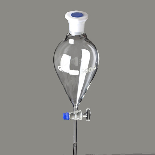 . Воронка делительная, 50 мл, грушевидная, шлиф 19/26, запорный игольчатый клапан, пробка ПП, 1 шт./уп., Glassco