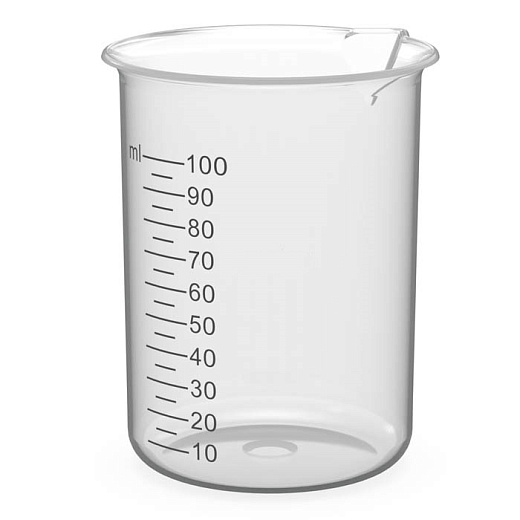 Стакан 100 мл, ПП, с носиком, с градуировкой, низкий, Россия