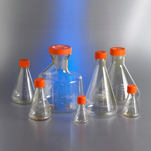 Колба Эрленмейера 500 мл, PC, вентилируемая крышка, стерильная, Pyrex (Corning)