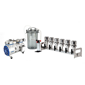 Система вакуумной фильтрации многопозиционная BioVac630B, нержавеющая сталь, 6 мест, Wiggens, Китай58 л/мин., 150 мбар, воронки 100 мл, d 47 мм