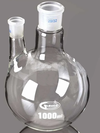 Колба двугорлая, параллельная, 50 мл, высота 90 мм, центральный шлиф 24/29, боковой шлиф 14/23