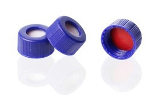 Крышка винтовая 9-425, синяя, с септой 9 мм красный PTFE/белый силикон, толщина 1 мм