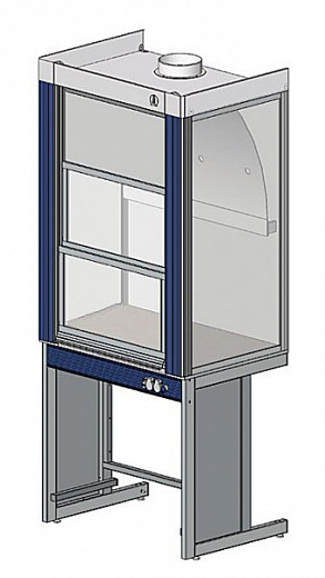 Шкаф вытяжной общего назначения, ширина 90 см, глубина 80 см, корпус – металл, столешница – монолитный пластик Trespa, 2 подъемных экрана