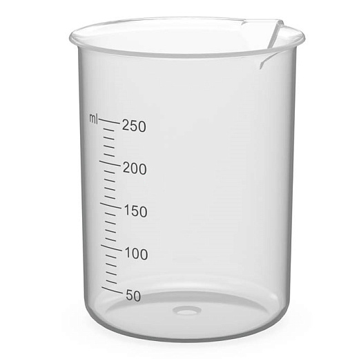 Стакан 250 мл, ПП, с носиком, с градуировкой, низкий, Россия