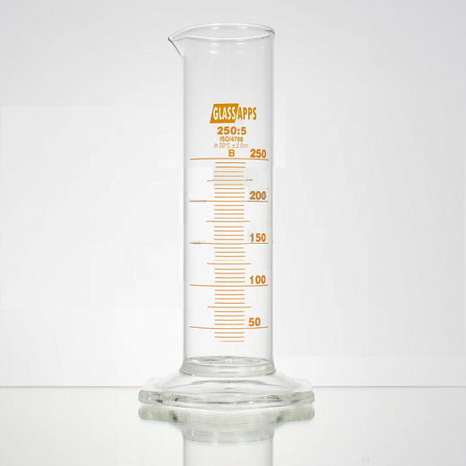 Цилиндр мерный, класс В, кварц, градуировка, шестиугольное основание, с носиком, 1 шт./уп., Glassco, Индия